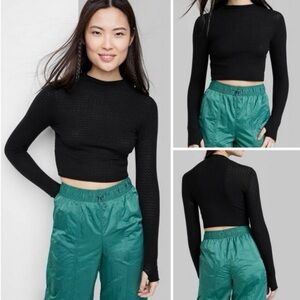 Womens XS Wild Fable Long Sleeve Mock Turtleneck Pointelle Pullover Crop Sweater